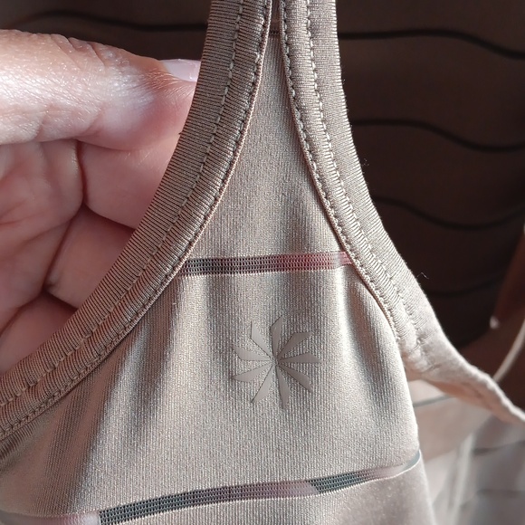 Athleta Light Brown Stripe Mesh High Neck Chi Tank Top - Picture 4 of 7